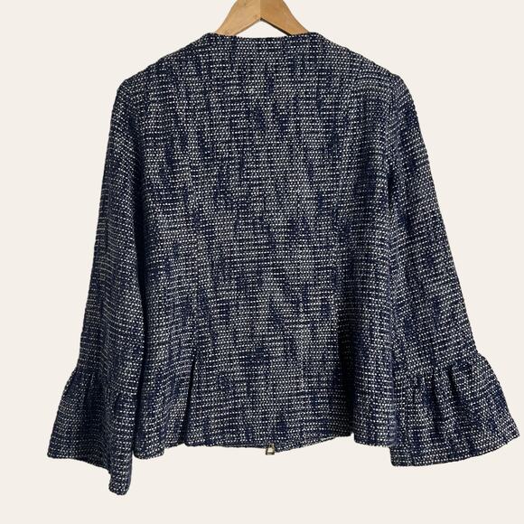 Sail to Sable Navy Blue Tweed Zip Up Bell Sleeve Jacket Size Small - Picture 6 of 9